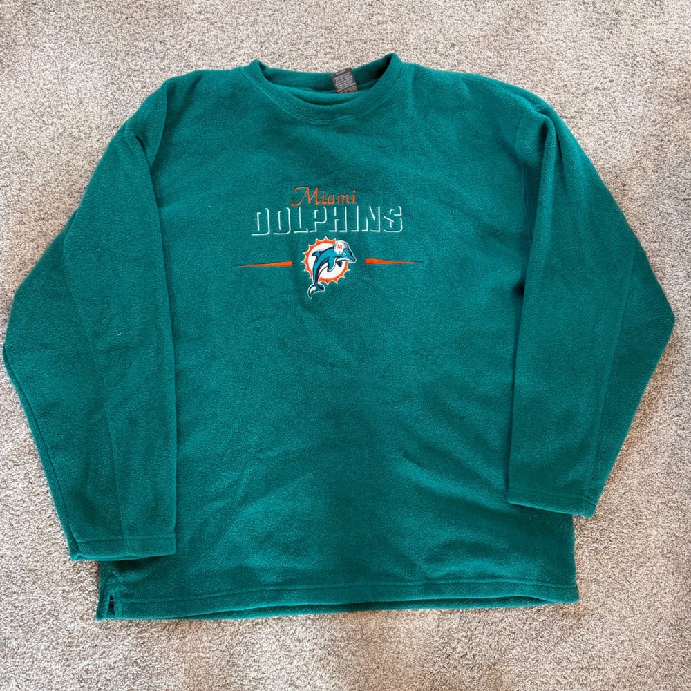 The Edge Miami Dolphins Fleece Pullover Teal Green Embroidered NFL Mens 2XL